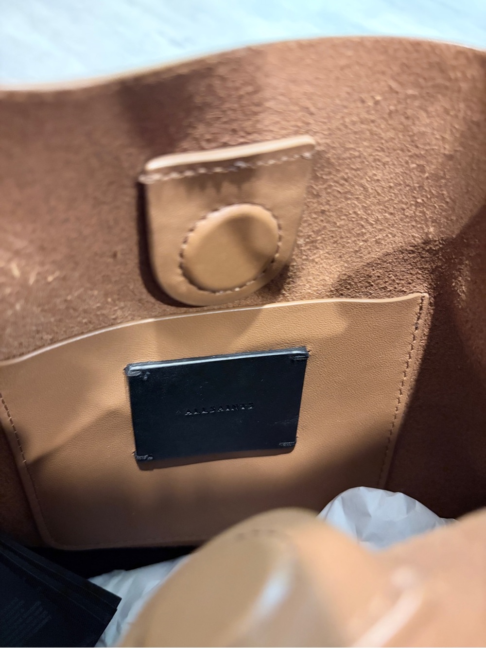 ALLSAINTS Genuine Leather Bucket Shoulder Bag with Ruched Strap - Picture 4 of 6